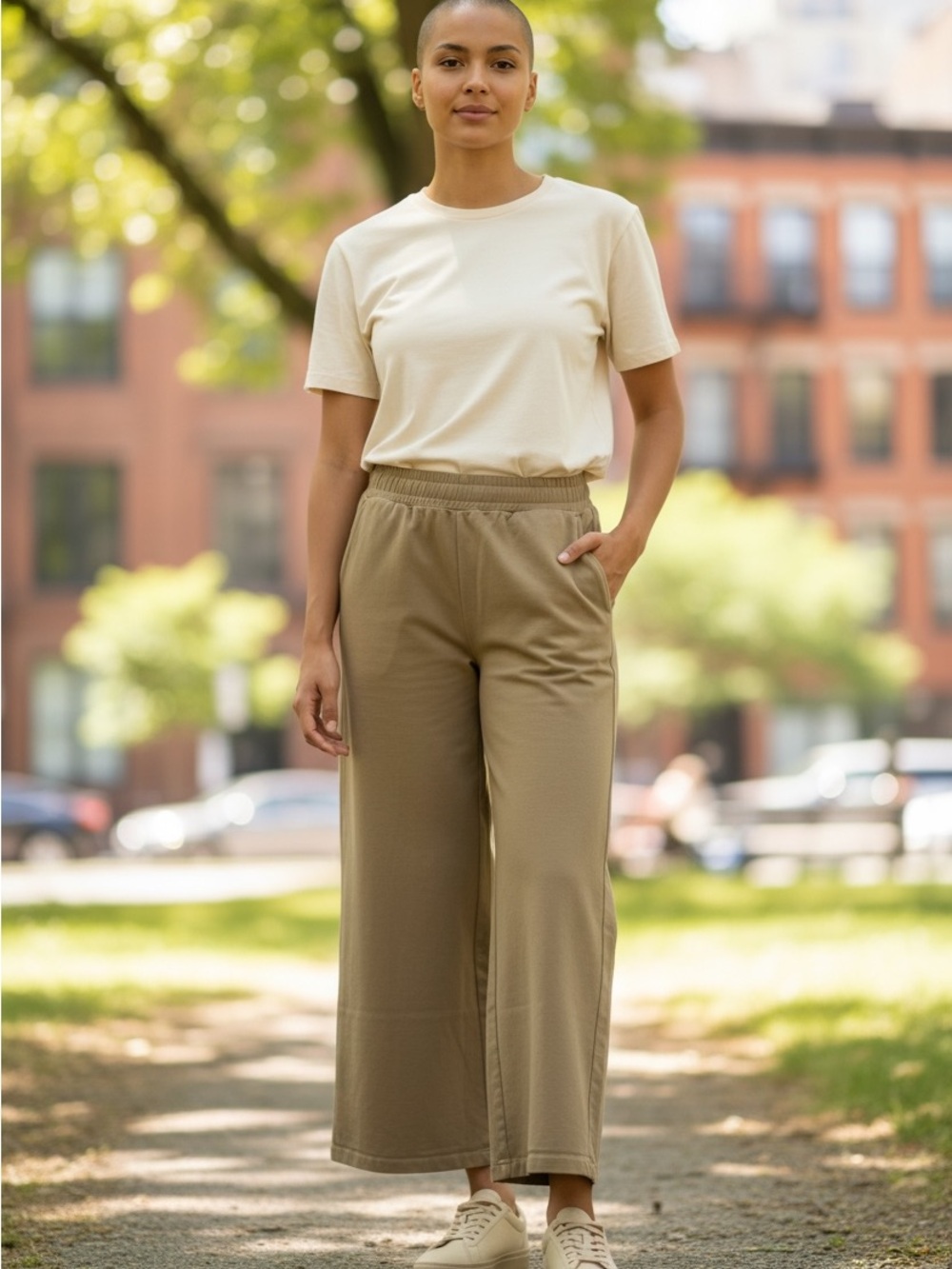 Wide Leg Olive Green Pull-On Pants